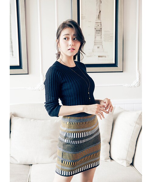 gracegift（グレースギフト）の「百搭合身坑條針織上衣（その他・レディース・黑/白・F）」の6枚目の写真