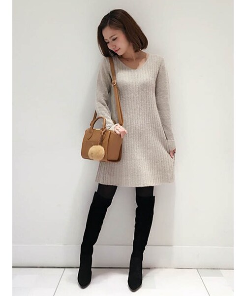 31 Sons de mode（トランテアン　ソン　ドゥ　モード）の「アンゴラタッチリブフレアニットワンピース（ワンピース/ドレス・レディース・ライトグレー/ピンク/キャメル・36）」の6枚目の写真