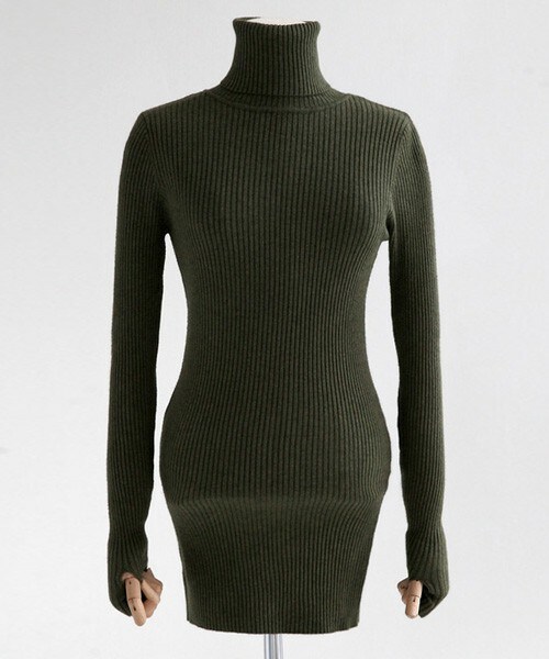 DHOLIC（ディーホリック）の「スリムフィットタートルネックプルオーバー（ニット/セーター・レディース・ホワイト/カーキ/グレー/ネイビー/ブラウン/ブラック/ブラックグレー/ワイン・FREE）」の6枚目の写真