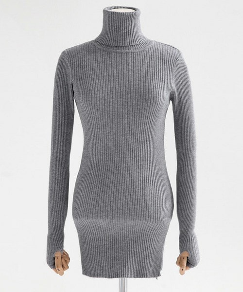 DHOLIC（ディーホリック）の「スリムフィットタートルネックプルオーバー（ニット/セーター・レディース・ホワイト/カーキ/グレー/ネイビー/ブラウン/ブラック/ブラックグレー/ワイン・FREE）」の3枚目の写真