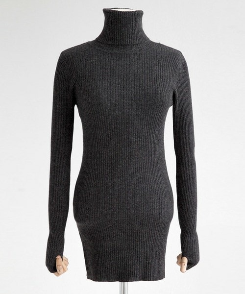 DHOLIC（ディーホリック）の「スリムフィットタートルネックプルオーバー（ニット/セーター・レディース・ホワイト/カーキ/グレー/ネイビー/ブラウン/ブラック/ブラックグレー/ワイン・FREE）」の4枚目の写真