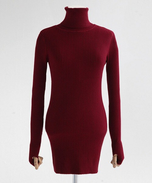 DHOLIC（ディーホリック）の「スリムフィットタートルネックプルオーバー（ニット/セーター・レディース・ホワイト/カーキ/グレー/ネイビー/ブラウン/ブラック/ブラックグレー/ワイン・FREE）」の8枚目の写真