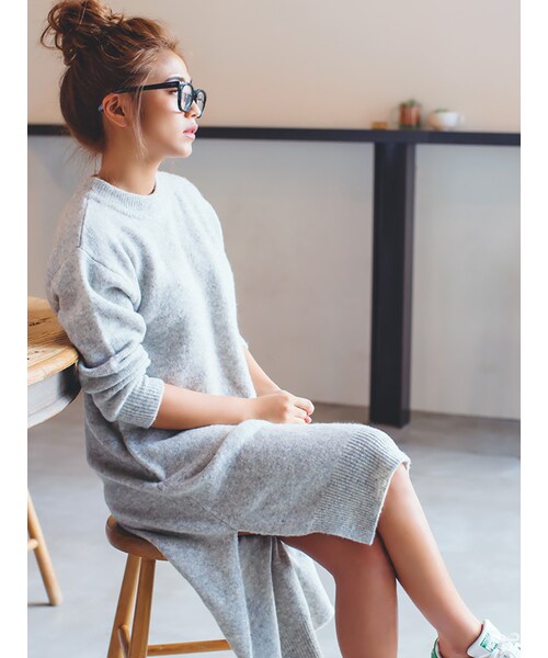 FLOVE（フローブ）の「ニットイレギュラーヘムワンピース（ワンピース/ドレス・レディース・グレー/ブラック/カーキ・F）」の5枚目の写真