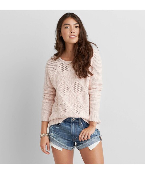 American Eagle（アメリカンイーグル）の「AEOダイヤモンドパターンセーター（ニット/セーター・レディース・クリーム/パイン/ネイビー/レッド/ピンク/ベリージャム/イエロー/ライトグレー・XXS/XS/S/M/L/XL）」の5枚目の写真