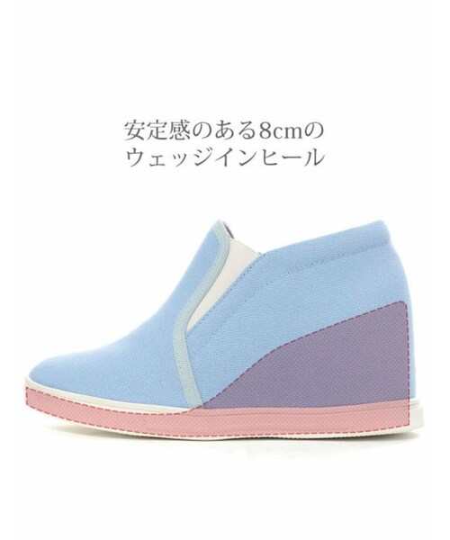 Re:EDIT（リエディ）の「8cmインヒールスリッポンスニーカー[CHICMUSE]（その他・レディース・ブラックPU/ホワイトPU/ブラック/ホワイト/ピンク/ブルー/イエロー/ネイビー/デニムネイビー/迷彩/ブラックレース/ホワイトレース/ピンクレース/ブルーレース/イエローレース/ストライプネイビー/マルチストライプブルー/迷彩×ブラック/ボーダー・XS/S/M/L/LL/3L）」の8枚目の写真