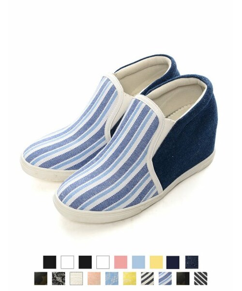 Re:EDIT（リエディ）の「8cmインヒールスリッポンスニーカー[CHICMUSE]（その他・レディース・ブラックPU/ホワイトPU/ブラック/ホワイト/ピンク/ブルー/イエロー/ネイビー/デニムネイビー/迷彩/ブラックレース/ホワイトレース/ピンクレース/ブルーレース/イエローレース/ストライプネイビー/マルチストライプブルー/迷彩×ブラック/ボーダー・XS/S/M/L/LL/3L）」の2枚目の写真