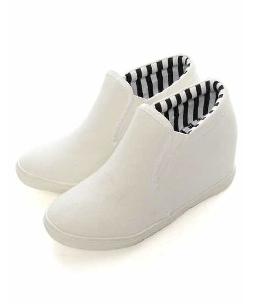 Re:EDIT（リエディ）の「8cmインヒールスリッポンスニーカー[CHICMUSE]（その他・レディース・ブラックPU/ホワイトPU/ブラック/ホワイト/ピンク/ブルー/イエロー/ネイビー/デニムネイビー/迷彩/ブラックレース/ホワイトレース/ピンクレース/ブルーレース/イエローレース/ストライプネイビー/マルチストライプブルー/迷彩×ブラック/ボーダー・XS/S/M/L/LL/3L）」の14枚目の写真