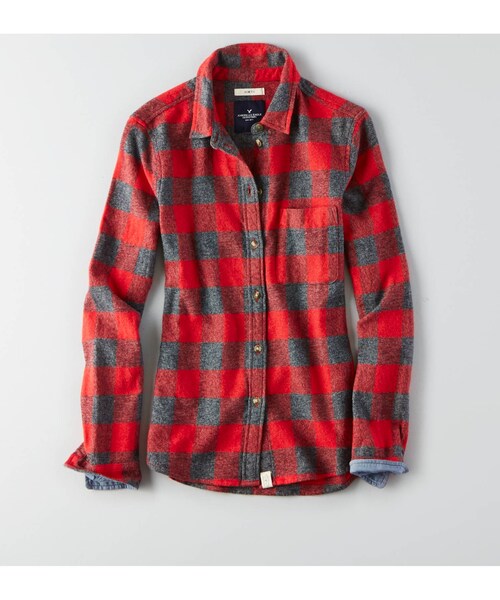 American Eagle（アメリカンイーグル）の「AEOプラッドシャツ（シャツ/ブラウス・レディース・グレー/レッド・XXS/XS/S/M/L/XL）」の2枚目の写真
