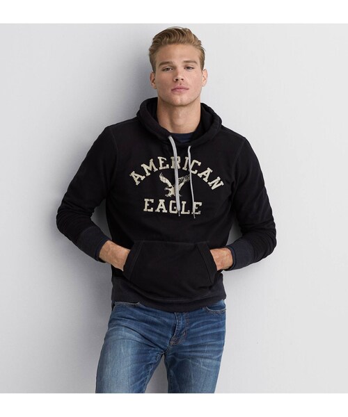 American Eagle(アメリカンイーグル)の「AEOヘリテージスウェットフーディー(パーカー・メンズ・ボールドブラック/クリーム・XS/S/M/L/XL/XXL/XXXL)」の2枚目の写真