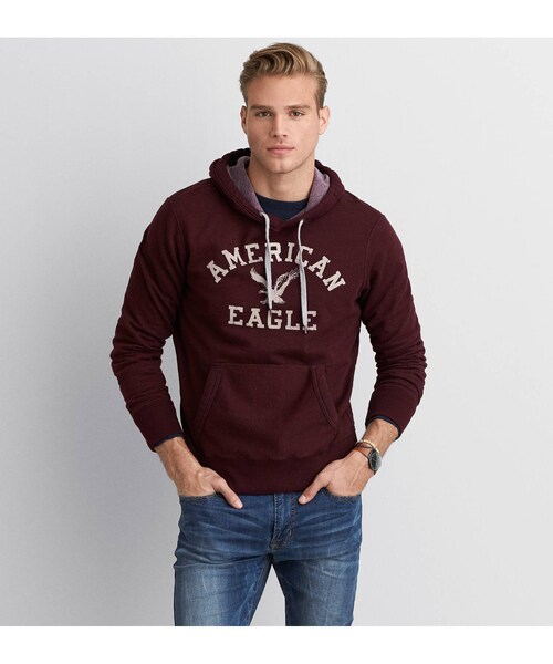 American Eagle（アメリカンイーグル）の「AEOビンテージースウェットフーディー（パーカー・メンズ・バーガンディ/グリーン/ブルー/ディジョン/オレンジ・XS/S/M/L/XL/XXL/XXXL）」の3枚目の写真