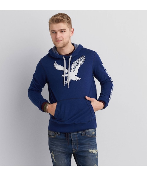 American Eagle（アメリカンイーグル）の「AEOビンテージースウェットフーディー（パーカー・メンズ・バーガンディ/グリーン/ブルー/ディジョン/オレンジ・XS/S/M/L/XL/XXL/XXXL）」の2枚目の写真