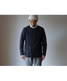 nisica | 【ラスト1枚！】nisica ニシカ ノーカラーダブルボタンシャツ GRY グレー UNISEX 男女兼用(ノーカラージャケット)