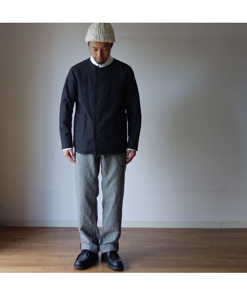 nisica（ニシカ）の「【ラスト1枚！】nisica ニシカ ノーカラーダブルボタンシャツ GRY グレー UNISEX 男女兼用（ノーカラージャケット・メンズ・その他）」の2枚目の写真