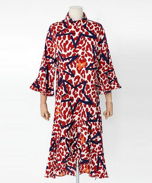 DHOLIC（ディーホリック）の「アンバランスヘムユニークパターンワンピース（ワンピース・レディース・グリーン/ディープレッド/ネイビー・FREE）」の3枚目の写真