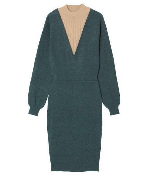 PAMEO POSE（パメオポーズ）の「V NECK KNIT DRESS（ワンピース・レディース・ブラック/グリーン・F）」の2枚目の写真