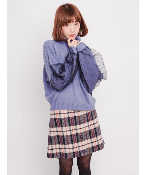 merry jenny(メリージェニー)の「ドットチュールキリカエニット(トップス・レディース・ブラック/ピンク/アイスブルー・F)」の5枚目の写真