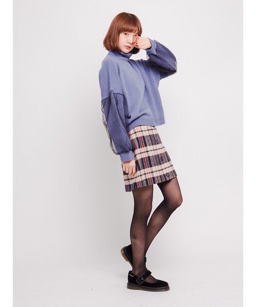 merry jenny(メリージェニー)の「ドットチュールキリカエニット(トップス・レディース・ブラック/ピンク/アイスブルー・F)」の7枚目の写真