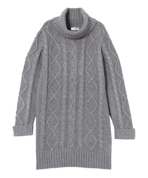 EVRIS（エヴリス）の「ケーブルタートルネックニットワンピ（ワンピース/ドレス・レディース・グレー/ブラック/グリーン・F）」の2枚目の写真