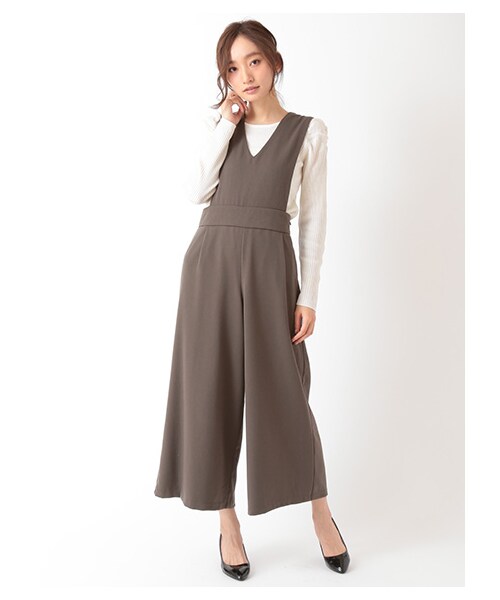 YECCA VECCA（イェッカヴェッカ）の「・サロペットワイドパンツ（オールインワン・サロペット・杢グレー/ブラック/カーキ・F）」の4枚目の写真