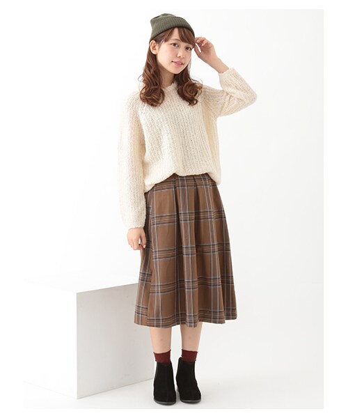 earth music&ecology（アースミュージックアンドエコロジー）の「チェックスカート（スカート・レッド/キャメル/ダークグリーン・M/L）」の5枚目の写真