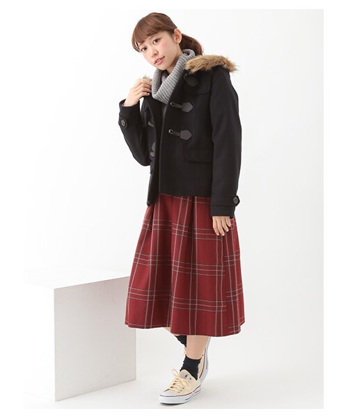 earth music&ecology（アースミュージックアンドエコロジー）の「チェックスカート（スカート・レッド/キャメル/ダークグリーン・M/L）」の6枚目の写真