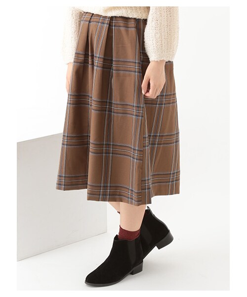 earth music&ecology（アースミュージックアンドエコロジー）の「チェックスカート（スカート・レッド/キャメル/ダークグリーン・M/L）」の4枚目の写真