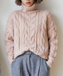 DHOLIC | ソフトカラーケーブルニットタートルネックプルオーバー(ニット/セーター)