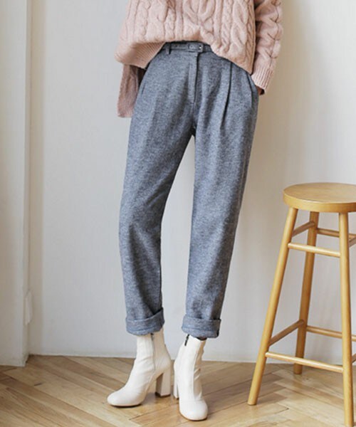 DHOLIC（ディーホリック）の「ベルトSETストレートフィットウールパンツ（その他パンツ・レディース・キャメル/ブラック/ブラックグレー/ブルーグレー・FREE）」の4枚目の写真