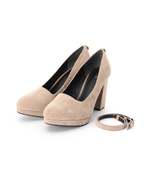 OZOC(オゾック)の「2WAY ベロア調ヒールパンプス(シューズ・レディース・ベージュ/ブラック・23.5cm/24.5cm)」の1枚目の写真