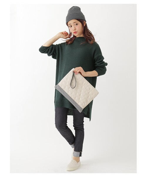 earth music&ecology（アースミュージックアンドエコロジー）の「ボトルネックニットチュニック（トップス・アイボリー/杢ライトグレー/ネイビー/ダークグリーン・F）」の7枚目の写真