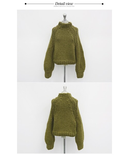 Aco Design（アコデザイン）の「ハイネック ニット ゆったり/ショート丈 ニット/ゆるニット（Tシャツ/カットソー・レディース・カーキ・バスト：92　袖丈：69　袖幅：14　着丈：49）」の10枚目の写真