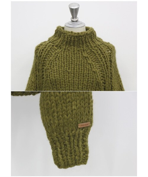 Aco Design（アコデザイン）の「ハイネック ニット ゆったり/ショート丈 ニット/ゆるニット（Tシャツ/カットソー・レディース・カーキ・バスト：92　袖丈：69　袖幅：14　着丈：49）」の11枚目の写真