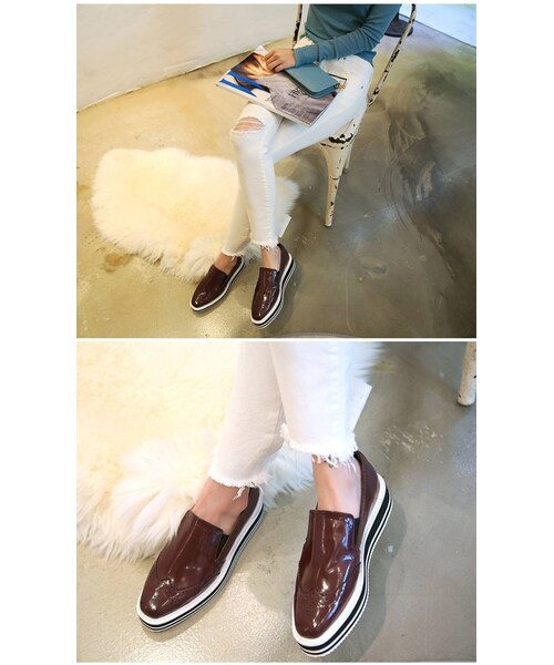 Aco Design（アコデザイン）の「ローファー パンプス/オックスフォード おじ靴 ぺたんこ/厚底 ローファー/ローファー レディース エナメル/エナメル シューズ（その他シューズ・レディース・ブラック・22.5~25.0[23.5基準]　前底：2.5　後底：4　幅：9　足長：26.3）」の4枚目の写真