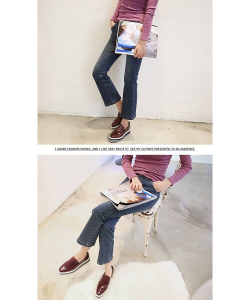 Aco Design（アコデザイン）の「ローファー パンプス/オックスフォード おじ靴 ぺたんこ/厚底 ローファー/ローファー レディース エナメル/エナメル シューズ（その他シューズ・レディース・ブラック・22.5~25.0[23.5基準]　前底：2.5　後底：4　幅：9　足長：26.3）」の8枚目の写真