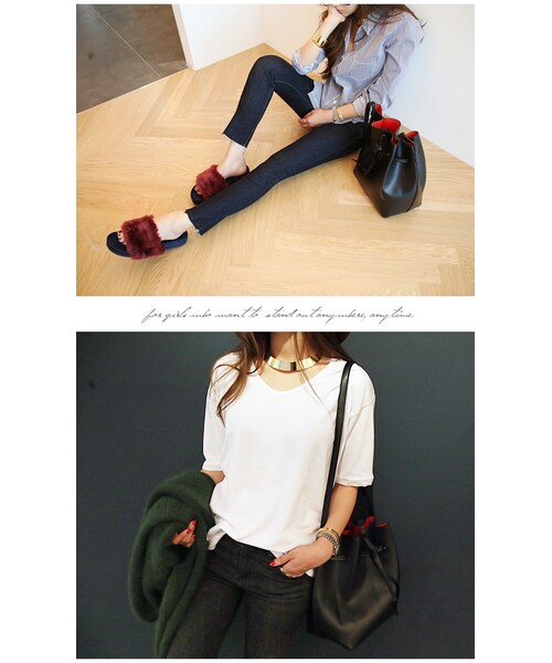 Aco Design（アコデザイン）の「ポーチ 小物入れ付き 巾着 バッグ レザー/巾着 ショルダーバッグ（バックパック/リュック・レディース・ブラック・横幅：23.5　マチ幅：16　高さ：31　総丈：65　【クラッチバッグ】横：20　縦：13.5）」の6枚目の写真