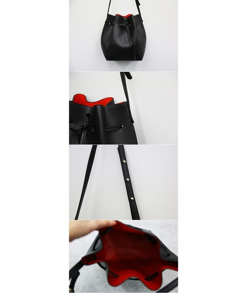 Aco Design（アコデザイン）の「ポーチ 小物入れ付き 巾着 バッグ レザー/巾着 ショルダーバッグ（バックパック/リュック・レディース・ブラック・横幅：23.5　マチ幅：16　高さ：31　総丈：65　【クラッチバッグ】横：20　縦：13.5）」の9枚目の写真