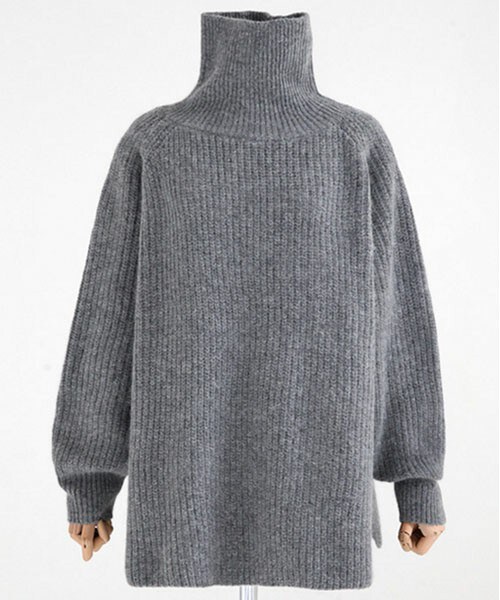 DHOLIC（ディーホリック）の「アンゴラ混ハイネックスリットニットプルオーバー（ニット/セーター・レディース・カーキ/ダークグレー/ピーチ/ライトグレー・FREE）」の3枚目の写真