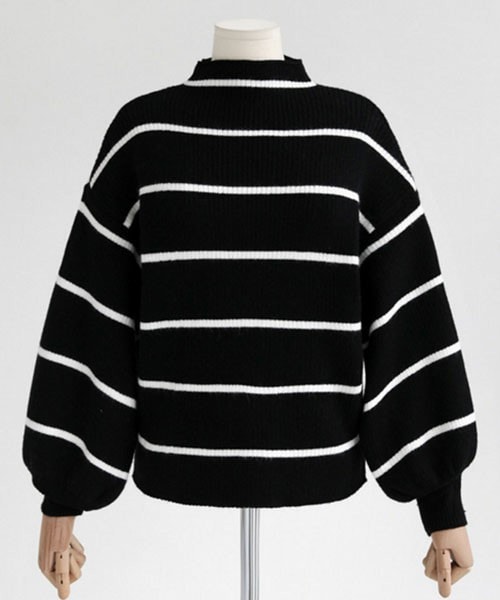 DHOLIC（ディーホリック）の「ボトルネックボーダーニットプルオーバー（ニット/セーター・レディース・アイボリー/ブラック・FREE）」の2枚目の写真