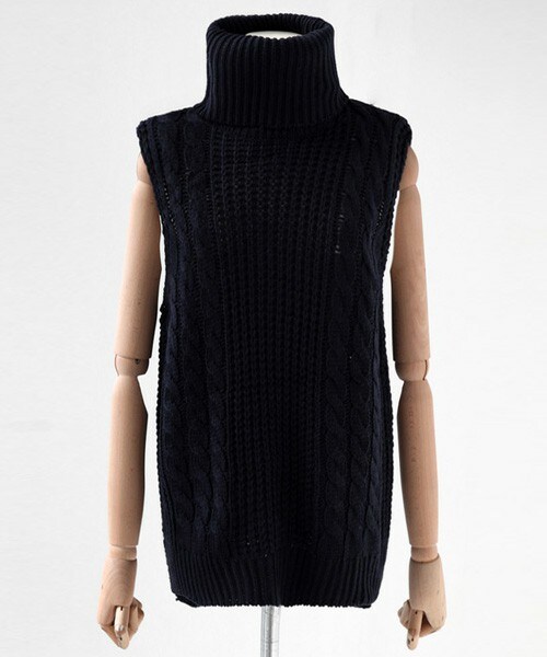 DHOLIC（ディーホリック）の「タートルネックローゲージニットベスト（ベスト・レディース・ライトブラウン/ネイビー/ブラック・FREE）」の3枚目の写真