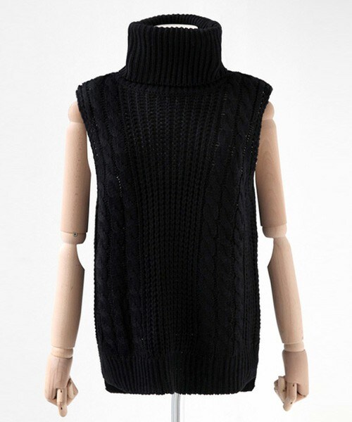 DHOLIC（ディーホリック）の「タートルネックローゲージニットベスト（ベスト・レディース・ライトブラウン/ネイビー/ブラック・FREE）」の2枚目の写真