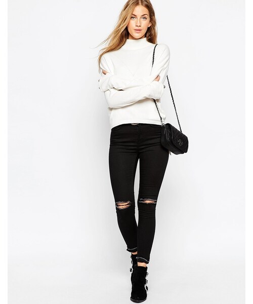 asos(エイソス)の「ASOS COLLECTION ASOS High Neck Sweater with Extreme Stepped Hem and Side Splits(ニット/セーター・レディース・White・US 0/US 10/US 12/US 14/US 2/US 6/US 8)」の4枚目の写真