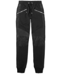 BALMAIN | Balmain Slim-Fit Biker-Style Leather-Trimmed Cotton-Jersey Sweatpants(その他パンツ)