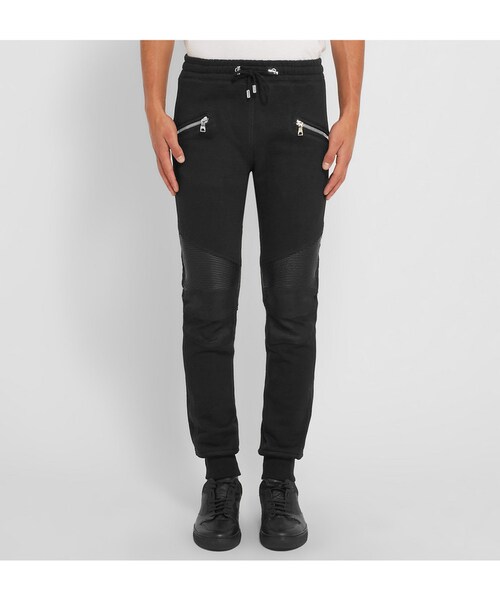 BALMAIN(バルマン)の「Balmain Slim-Fit Biker-Style Leather-Trimmed Cotton-Jersey Sweatpants(その他パンツ・メンズ・Black・S/M/L/XL)」の6枚目の写真