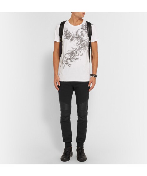 BALMAIN(バルマン)の「Balmain Slim-Fit Biker-Style Leather-Trimmed Cotton-Jersey Sweatpants(その他パンツ・メンズ・Black・S/M/L/XL)」の7枚目の写真