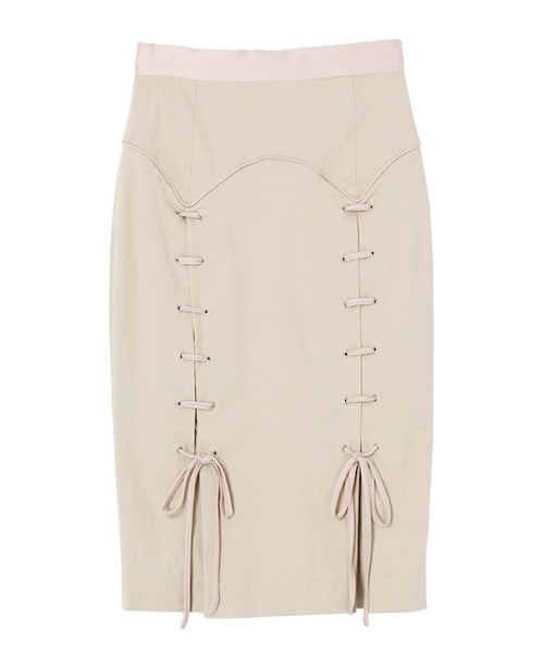 PAMEO POSE(パメオポーズ)の「VICTOR LINE SKIRT(スカート・レディース・ベージュ/ブラック・S/M)」の1枚目の写真