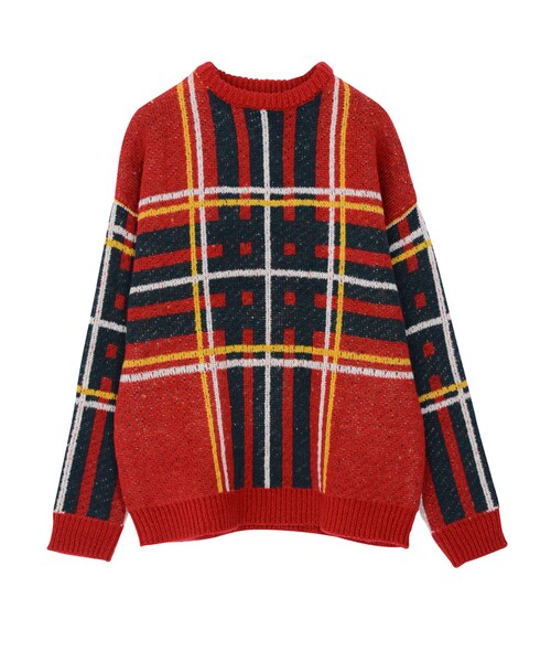 jouetie（ジュエティ）の「チェックニットプルオーバー（トップス・レディース・オフホワイト/レッド/ダークグリーン）」の3枚目の写真