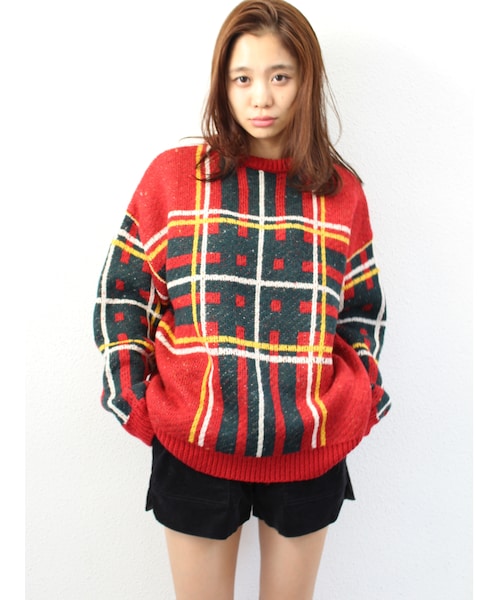 jouetie（ジュエティ）の「チェックニットプルオーバー（トップス・レディース・オフホワイト/レッド/ダークグリーン）」の6枚目の写真