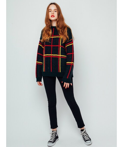 jouetie（ジュエティ）の「チェックニットプルオーバー（トップス・レディース・オフホワイト/レッド/ダークグリーン）」の5枚目の写真