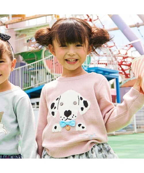 apres les cours（アプレレクール）の「◎lovely cat&dalmatianインターシャセーター（トップス・キッズ・グレー/ピンク・80/90/100/110/120/130/140）」の2枚目の写真