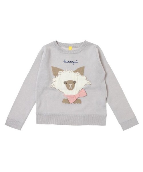 apres les cours（アプレレクール）の「◎lovely cat&dalmatianインターシャセーター（トップス・キッズ・グレー/ピンク・80/90/100/110/120/130/140）」の3枚目の写真